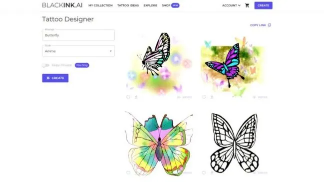 Pick a style and save your tattoo in Blackink AI